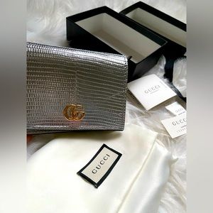 Brand NEW Gucci silver lizard skin Marmot Wallet